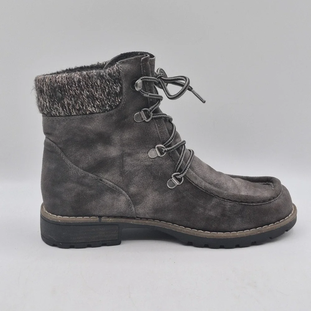 Mukluks Boots Womens Size 9 Gray Faux Suede Ankle Lace Up Faux‎ Fur Winter